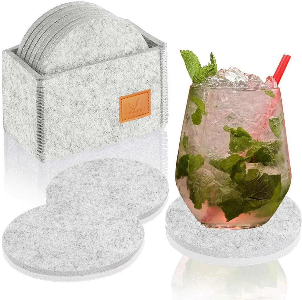 Soothe Onderzetters Voor Glazen - Vilt 10 Stuks – Lichtgrijs – Onderzetters Met Houder – Handgemaakt - Hittebestendig, Absorberend En Duurzaam 3 Soothe Onderzetters Voor Glazen - Vilt 10 Stuks – Lichtgrijs – Onderzetters Met Houder – Handgemaakt - Hittebestendig, Absorberend En Duurzaam