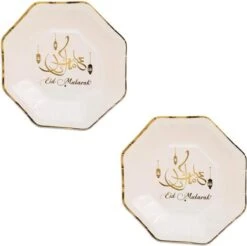 16x Stuks Ramadan Mubarak Thema Bordjes Wit/goud 23 Cm - Suikerfeest/offerfeest Decoraties