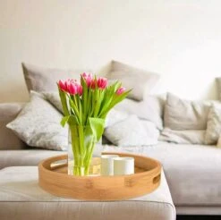 OMID HOME® Bamboe Dienblad Rond - Ø30 Cm - Rond Koffie / Thee Dienblad - Dienblad Met Handvatten - Bamboe Hout - 30 X 30 X 5 Cm -Skimask 1200x1194 52