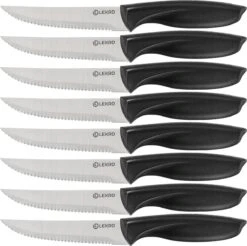 Lekro Steakmessen – 8-delige Steakmessenset – Vaatwasserbestendig - RVS - Grijs