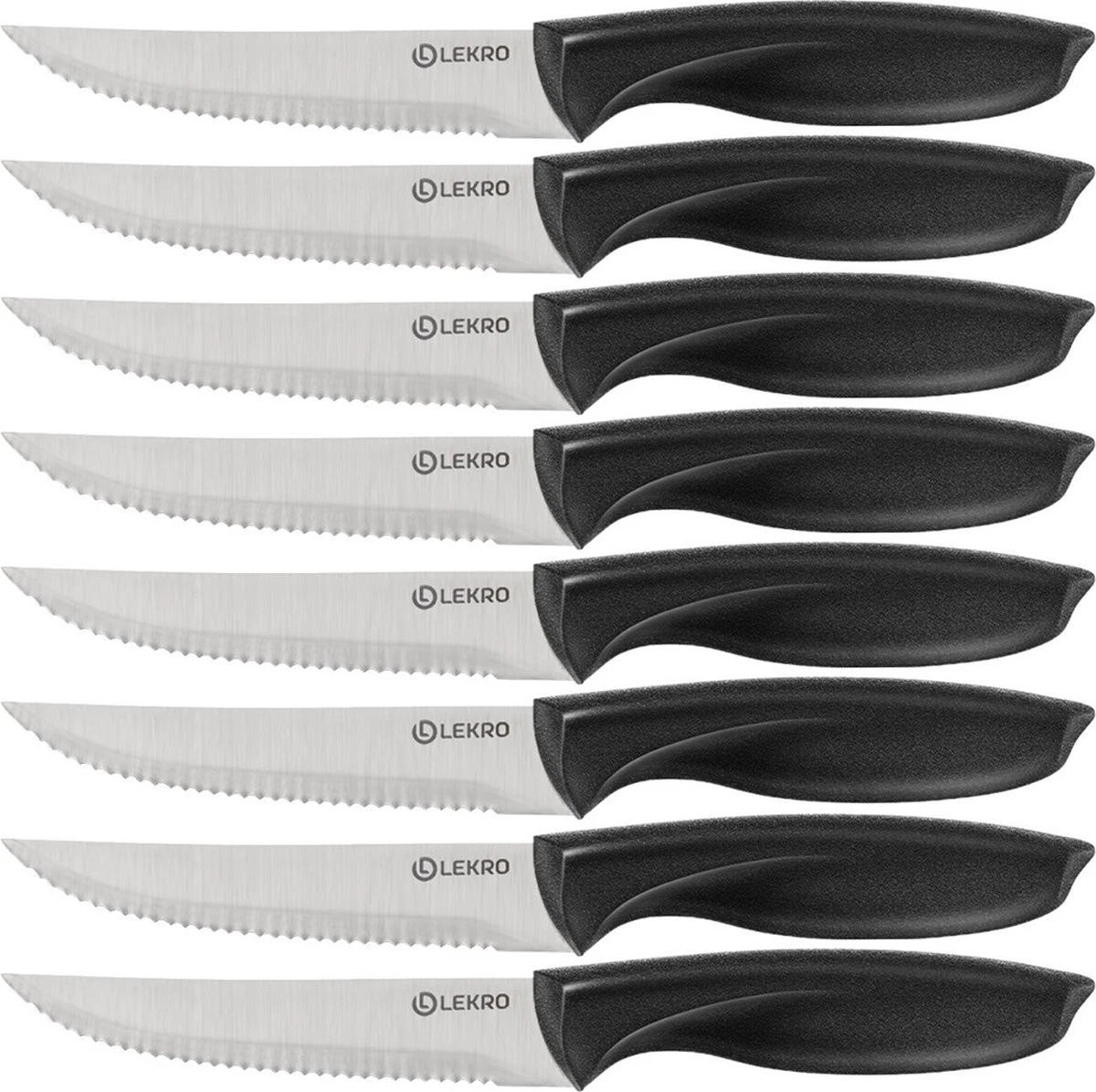 Lekro Steakmessen – 8-delige Steakmessenset – Vaatwasserbestendig - RVS - Grijs 3 Lekro Steakmessen – 8-delige Steakmessenset – Vaatwasserbestendig - RVS - Grijs