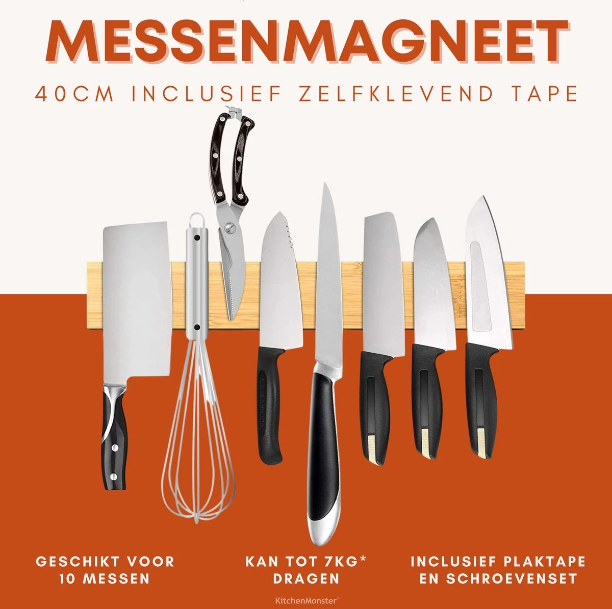 KitchenMonster® Messenmagneet Messenblok 40 Cm - Magnetische Messenhouder Inclusief Zelfklevend Tape (3M) En Schroefbevestiging - Messenmagneetstrip Bamboe 4 KitchenMonster® Messenmagneet Messenblok 40 Cm - Magnetische Messenhouder Inclusief Zelfklevend Tape (3M) En Schroefbevestiging - Messenmagneetstrip Bamboe - Afbeelding 2