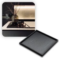 MIRO Houten Dienblad Vierkant - Decoratieve Dienbladen - Serveerblad - Sierblad - 30 X 30 CM - Zwart