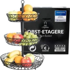 Chefarone Fruit Etagère 3 Laags - Fruitmand Metaal - Fruitschaal - Groentemand - Opberger - Zwart -Skimask 1200x1195 61