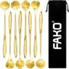 Fako Bijoux® - 8 Lange Lepels Bloem Motief - Latte Macchiato - Longdrink - Cocktail - Dessert - IJs - Koffie - Goud - 8 Stuks - Bewaarzakje -Skimask 1200x1196 12