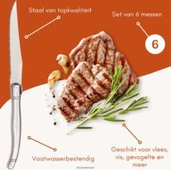 KitchenMonster® Steakmessen Laguiole Deluxe - Messenset 6 Stuks - RVS Steakmessen Vaatwasserbestendig -Skimask 1200x1196 4