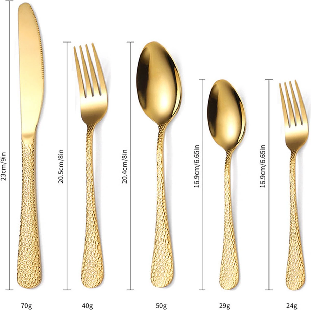 40-delige RVS Snakeskin Bestekset- Geschikt Voor8-personen -trendy Design-goud 8 40-delige RVS Snakeskin Bestekset- Geschikt Voor8-personen -trendy Design-goud - Afbeelding 6