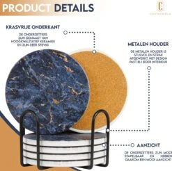 Castagnola Keramische Onderzetters Met Houder – Onderzetters Voor Glazen – Onderzetters Design – Onderzettersset – Drink Onderzetters – Keramisch – Kurk – Set Van 6 – Blauw/Goud 19 Castagnola Keramische Onderzetters Met Houder – Onderzetters Voor Glazen – Onderzetters Design – Onderzettersset – Drink Onderzetters – Keramisch – Kurk – Set Van 6 – Blauw/Goud -Skimask 1200x1197 61