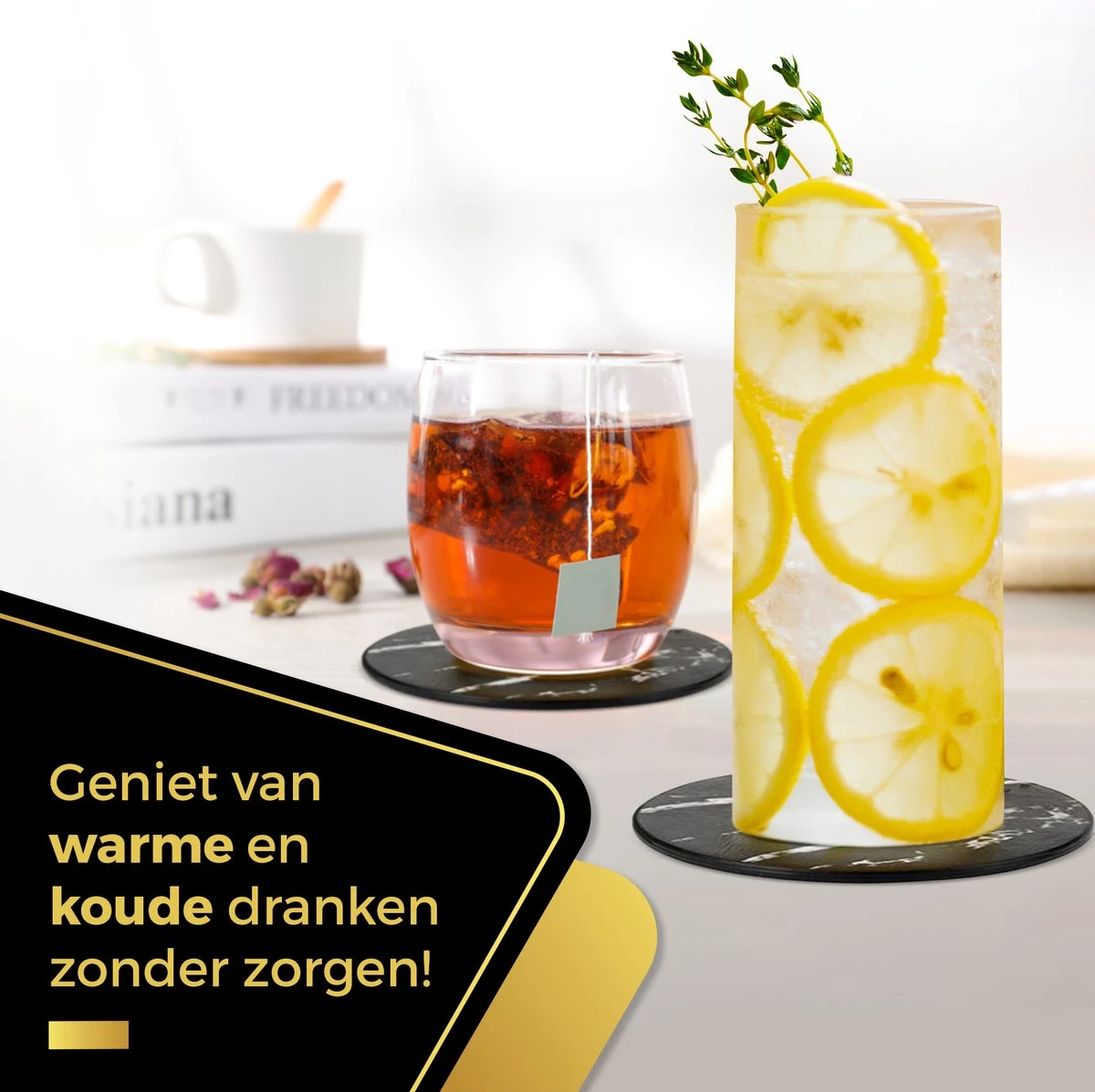 Swissl Leren Onderzetters - Marmer Onderzetters Voor Glazen - Kunstleren Onderleggers Met Houder - Glasonderzetters - Coasters – Zwart - Rond 5 Swissl Leren Onderzetters - Marmer Onderzetters Voor Glazen - Kunstleren Onderleggers Met Houder - Glasonderzetters - Coasters – Zwart - Rond - Afbeelding 3