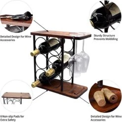 Nezr® Wijnrek - Luxe Design - Wijnrek Hout - Wijnrek Metaal - Wijnglashouder - Wijnfleshouder - Bruin -Skimask 1200x1198 39