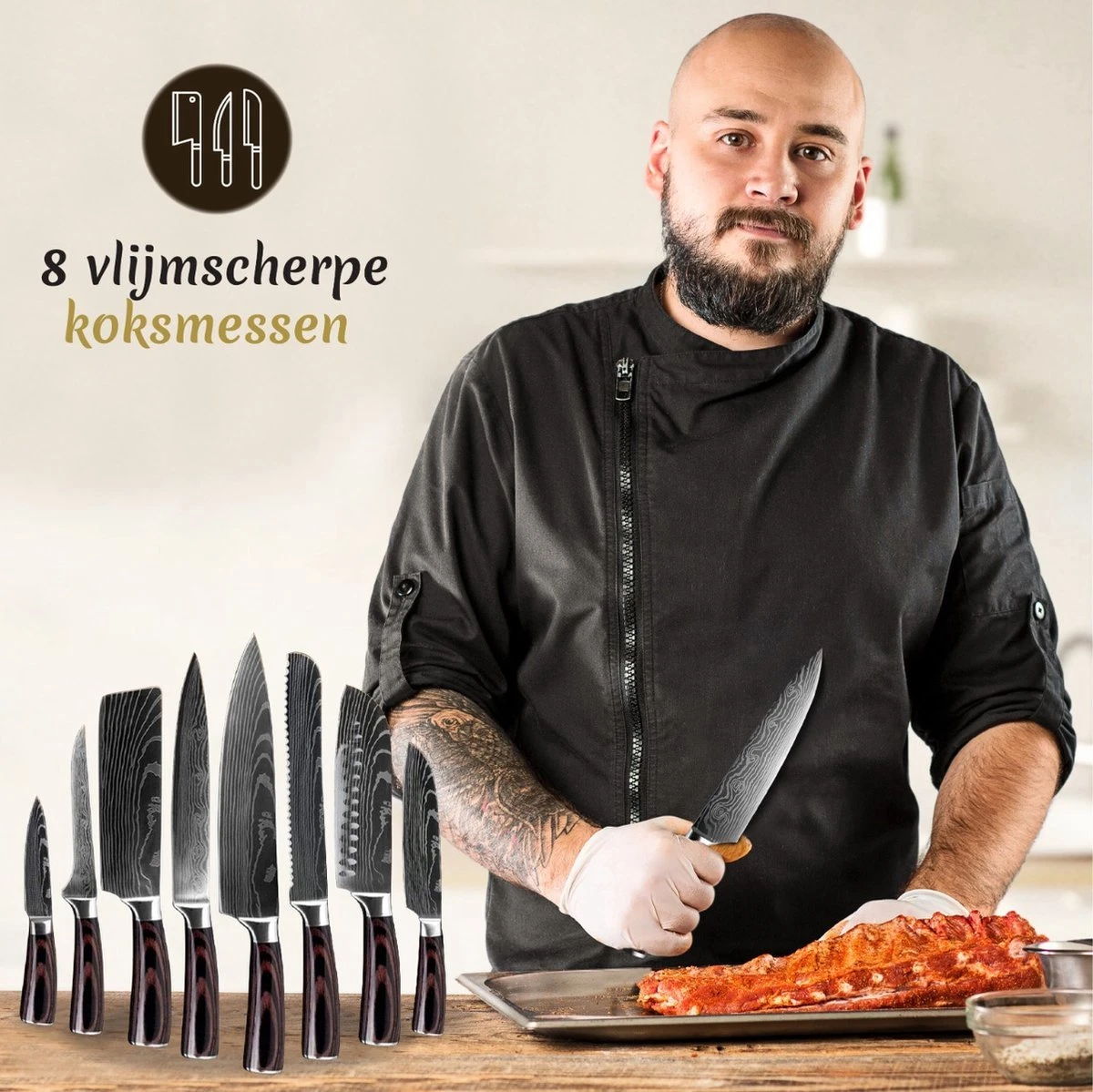 BBQ Meating® 8 Delige Professionele Messenset – Koksmessen - Japanse Messen – Gift Box - ZONDER BLOK 12 BBQ Meating® 8 Delige Professionele Messenset – Koksmessen - Japanse Messen – Gift Box - ZONDER BLOK - Afbeelding 10