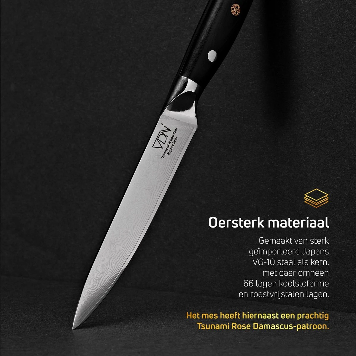 VDN Universeel Officemes Damascus - Elegance Serie - VG-10 Japans Damaststaal - 67 Lagen Staal 7 VDN Universeel Officemes Damascus - Elegance Serie - VG-10 Japans Damaststaal - 67 Lagen Staal - Afbeelding 5