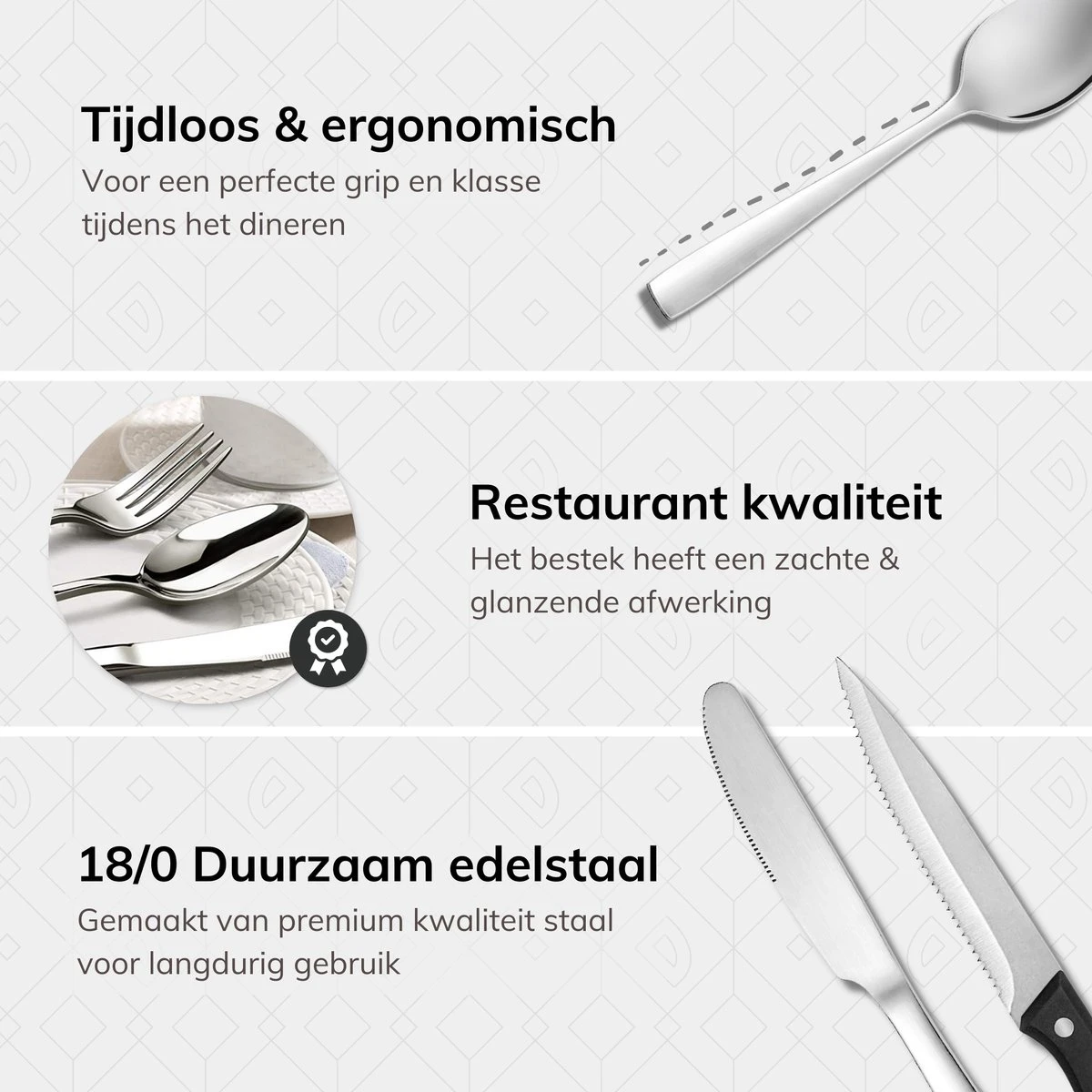 Deleca 8 Persoons Bestekset (48-delig) - Lepels, Messen, Vorken & Steakmessen - Vaatwasserbestendig - Zilver / RVS 8 Deleca 8 Persoons Bestekset (48-delig) - Lepels, Messen, Vorken & Steakmessen - Vaatwasserbestendig - Zilver / RVS - Afbeelding 6