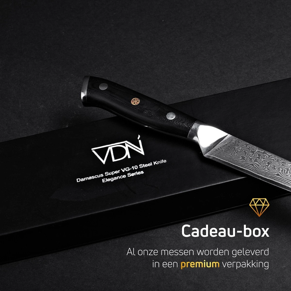 VDN Universeel Officemes Damascus - Elegance Serie - VG-10 Japans Damaststaal - 67 Lagen Staal 10 VDN Universeel Officemes Damascus - Elegance Serie - VG-10 Japans Damaststaal - 67 Lagen Staal - Afbeelding 8