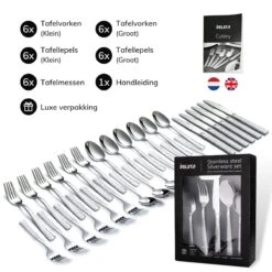 Deleca 6 Persoons Bestekset Deluxe (30-delig) - Vorken, Lepels En Messen - Vaatwasserbestendig - Gehamerd - Zilver / RVS -Skimask 1200x1200 1084