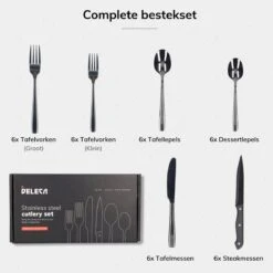 Deleca 6 Persoons Bestekset (36-delig) - Lepels, Messen, Vorken & Steakmessen - Vaatwasserbestendig - Zwart / RVS -Skimask 1200x1200 1120