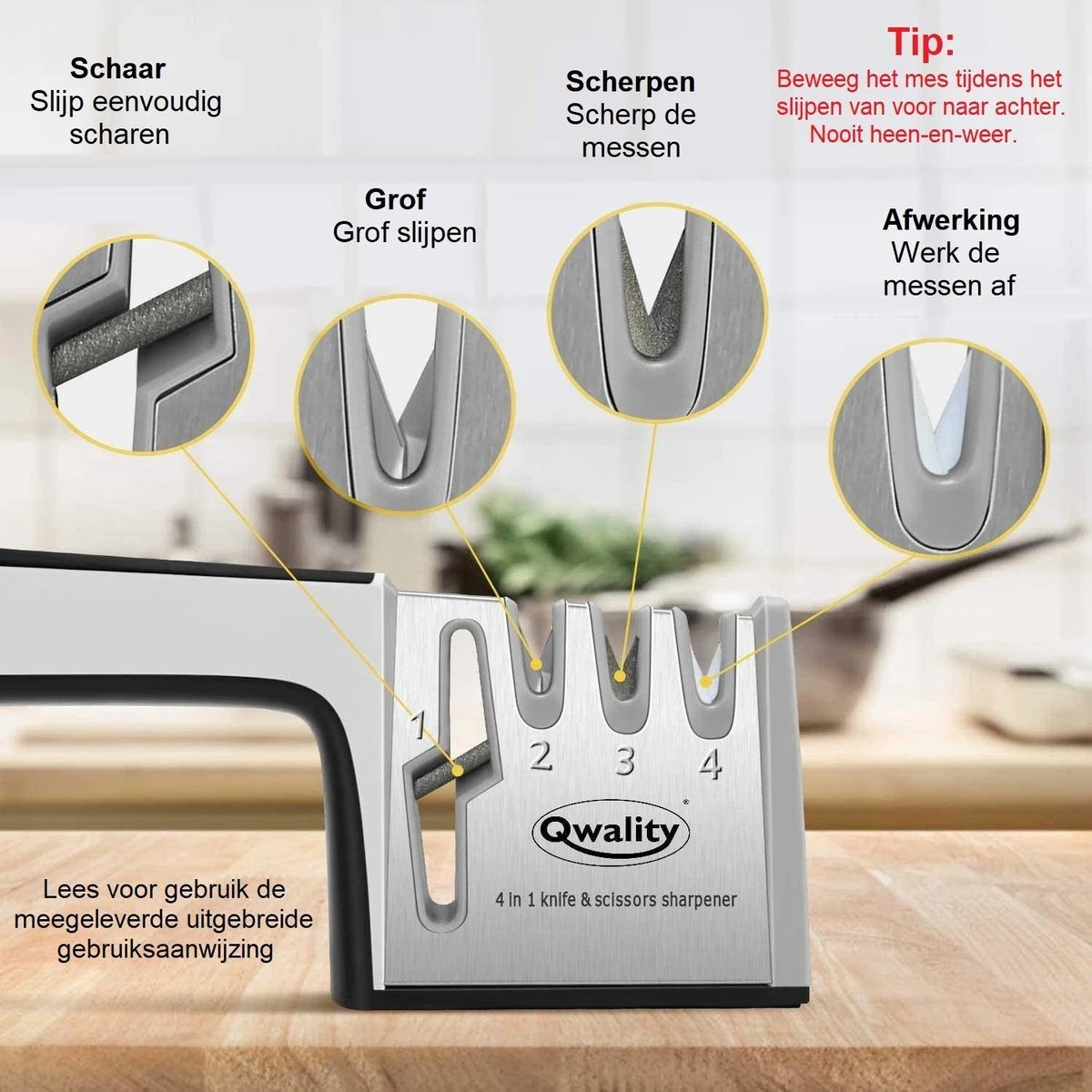 Messenslijper – Doortrekslijper Set - Messen En Scharen Slijpen - Scharenslijper - 4-in-1 – INCLUSIEF 2x Snijbestendige Handschoen - Qwality 7 Messenslijper – Doortrekslijper Set - Messen En Scharen Slijpen - Scharenslijper - 4-in-1 – INCLUSIEF 2x Snijbestendige Handschoen - Qwality - Afbeelding 5