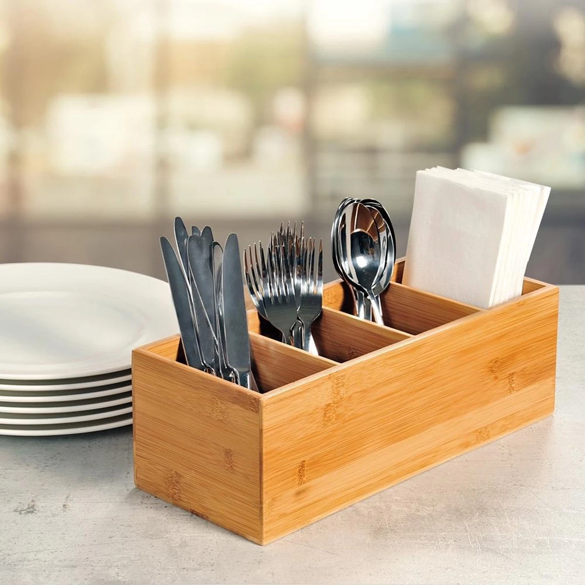 Merkloos Bestekbak FSC® Bamboe Hout - Staande Bestekhouder - Bestekbakje Houder - Bestek Bak Organizer- Bestekcassette - 35 X 14 X 12 Cm 3 Merkloos Bestekbak FSC® Bamboe Hout - Staande Bestekhouder - Bestekbakje Houder - Bestek Bak Organizer- Bestekcassette - 35 X 14 X 12 Cm