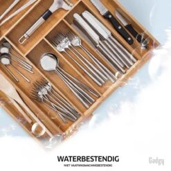 Gadgy Uitschuifbare Bestekbak - Uitschuifbare Bestekcassette Hout - Besteklade - Ladeverdeler - 6/8 Vakken - Bamboe -Skimask 1200x1200 1294