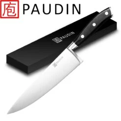 PAUDIN SA1 Professioneel RVS Japans Koksmes - 20 Cm - Vlijmscherp Keukenmes - Hoogwaardig Roestvast Duits Carbonstaal - Grote Massieve Bolster Voor Extra Veiligheid - Cadeau Tip - Nu Extra Scherp Geprijsd