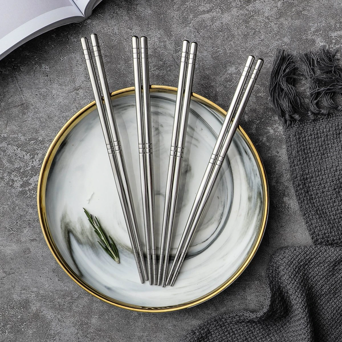 Alheco 6 Paar Koreaanse Chopsticks - Eetstokjes - Metaal / RVS - Zilver 5 Alheco 6 Paar Koreaanse Chopsticks - Eetstokjes - Metaal / RVS - Zilver - Afbeelding 3