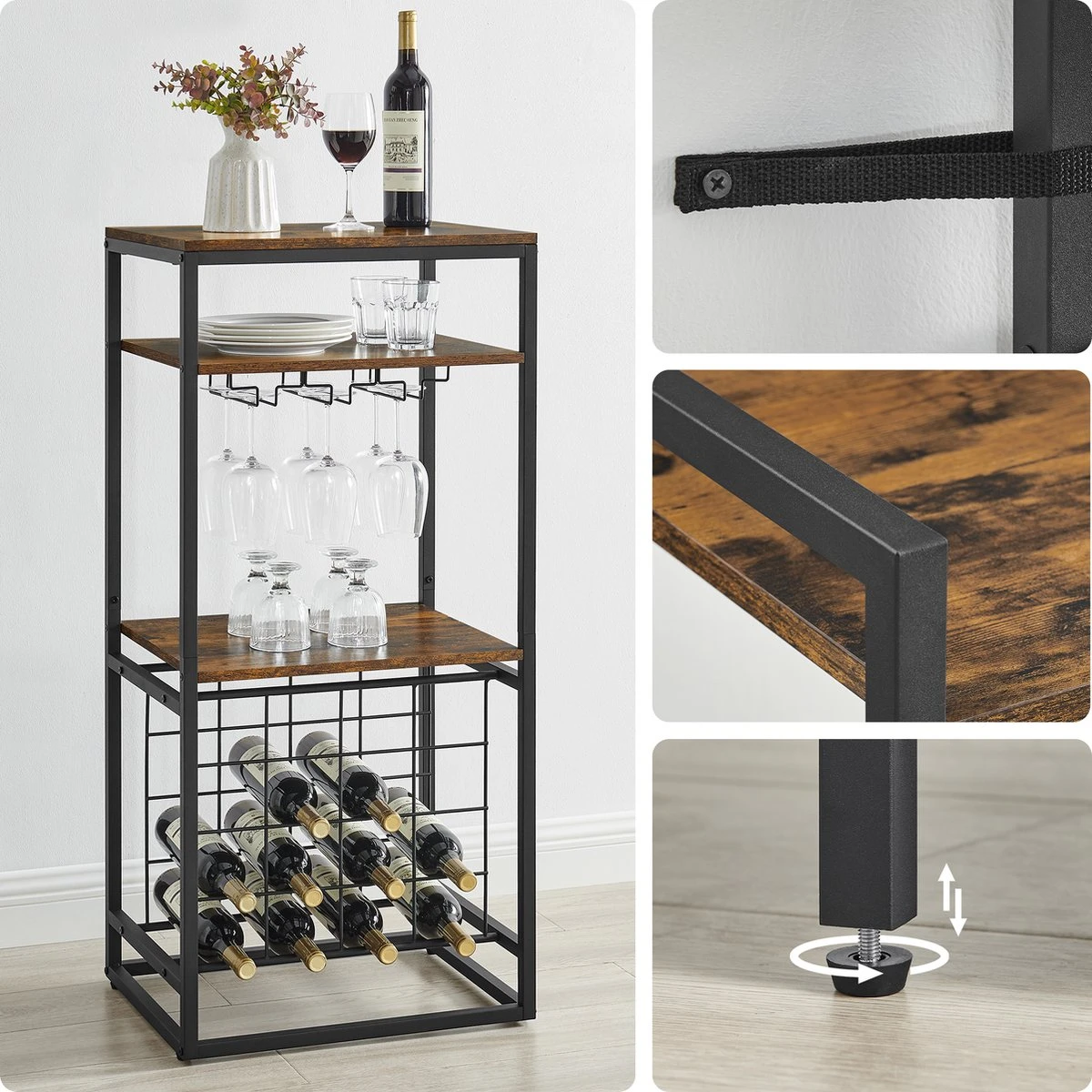 IN.HOMEXL - Sheaf - Wijnrek Voor 20 Flessen - Industrieel - Wijnrek Metaal - Bruin / Zwart - Flessenrek - 52 X 40 X 113 Cm 7 IN.HOMEXL - Sheaf - Wijnrek Voor 20 Flessen - Industrieel - Wijnrek Metaal - Bruin / Zwart - Flessenrek - 52 X 40 X 113 Cm - Afbeelding 5