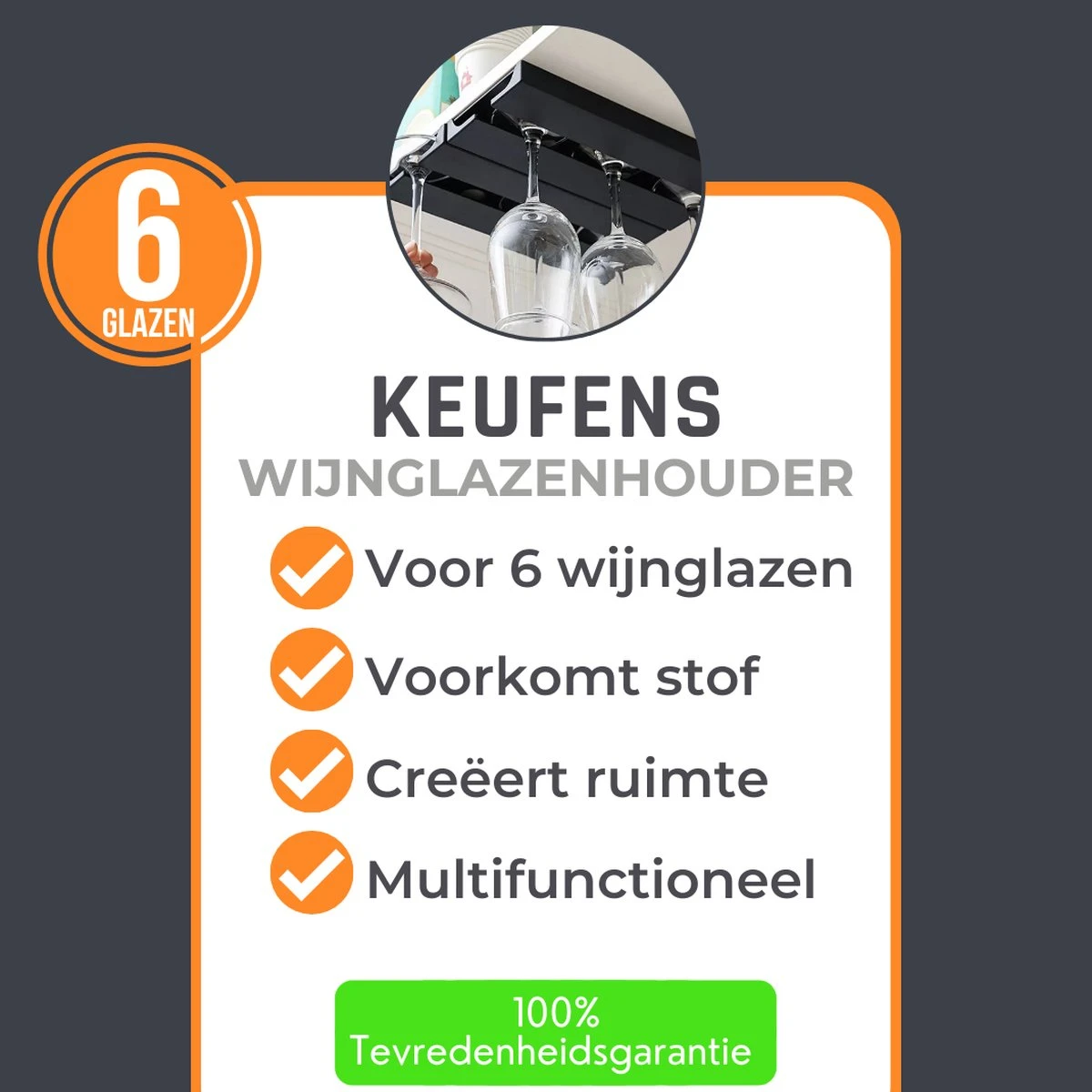 Keufens Wijnglazenhouder Matzwart | Voor 6 Wijnglazen | Wijnrek Hangend | Glazenrek | Wijnglazenrek | Glasophangrek | Wijnglasrek | Ophangrek Glazen | Bar Accessoires 4 Keufens Wijnglazenhouder Matzwart | Voor 6 Wijnglazen | Wijnrek Hangend | Glazenrek | Wijnglazenrek | Glasophangrek | Wijnglasrek | Ophangrek Glazen | Bar Accessoires - Afbeelding 2