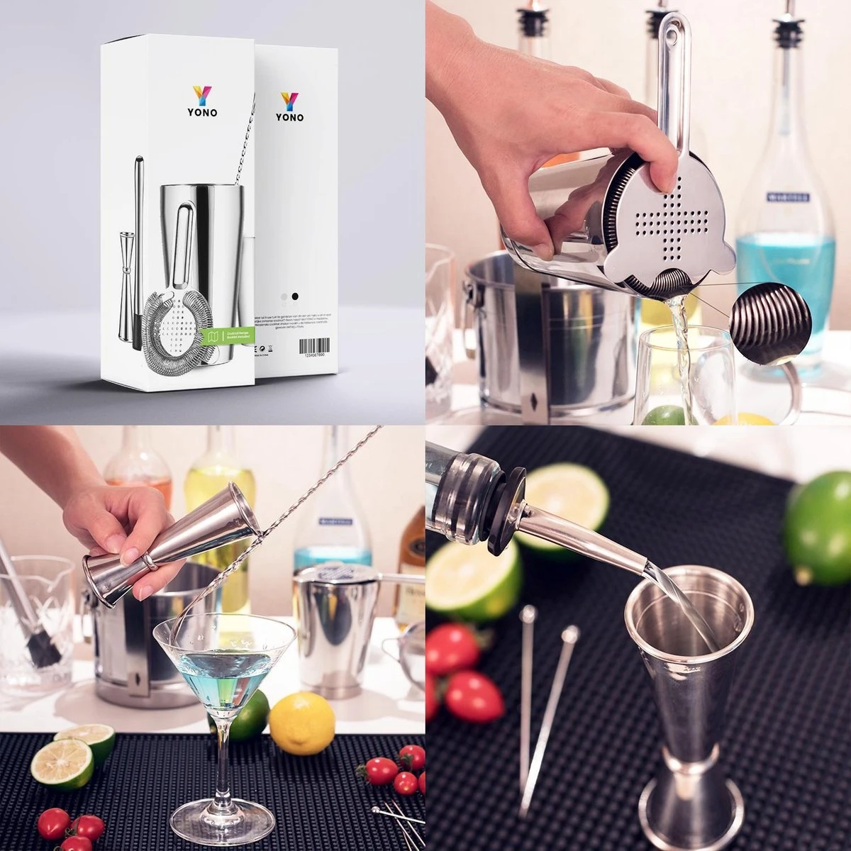 YONO Cocktail Set 10-Delig - RVS Cocktailshaker 800ml Met Bar Accessoires - Zilver 7 YONO Cocktail Set 10-Delig - RVS Cocktailshaker 800ml Met Bar Accessoires - Zilver - Afbeelding 5