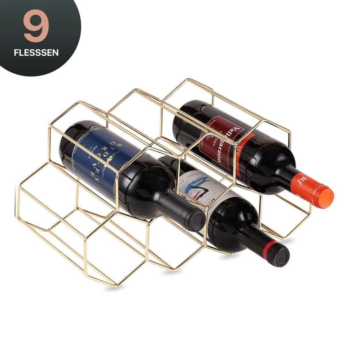 Wijnrek Hexagon 9 Flessen | Flessenrek | Wijn Accessoires | Wijnkast | Wijnrek Metaal | Wijnrekken | Wijnfleshouder | Wijnhouder | Goud 3 Wijnrek Hexagon 9 Flessen | Flessenrek | Wijn Accessoires | Wijnkast | Wijnrek Metaal | Wijnrekken | Wijnfleshouder | Wijnhouder | Goud