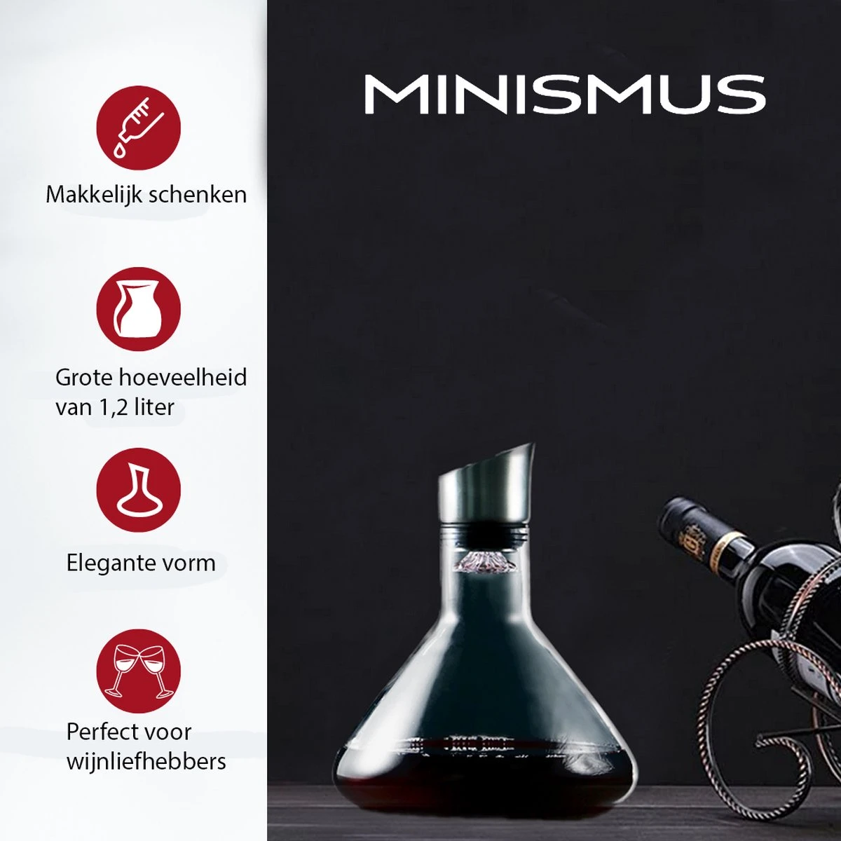 Minismus Decanteerkaraf 1200ml - Luxe Karaf - Wijnkaraf 8 Minismus Decanteerkaraf 1200ml - Luxe Karaf - Wijnkaraf - Afbeelding 6