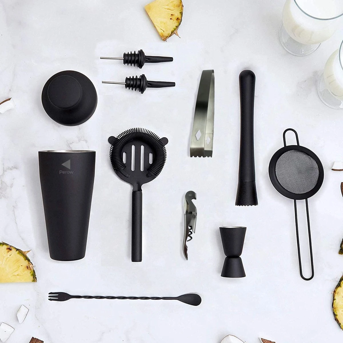 Perow - Cocktail Set - 10 Delig - Cocktail Shaker 600ml - Mat Zwart 6 Perow - Cocktail Set - 10 Delig - Cocktail Shaker 600ml - Mat Zwart - Afbeelding 4