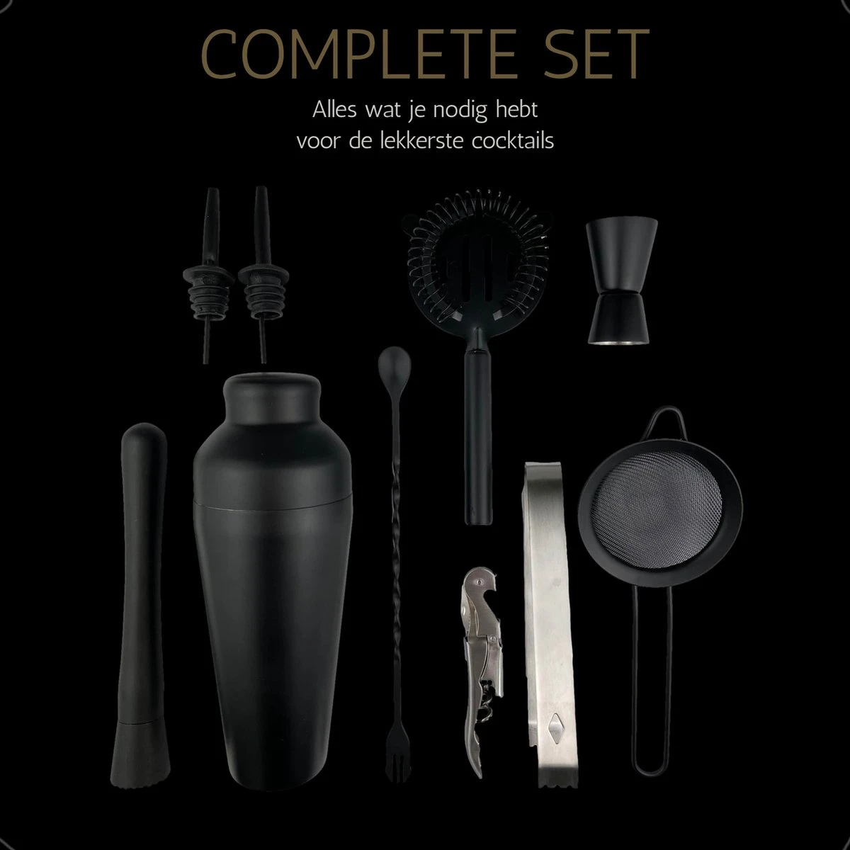 Perow - Cocktail Set - 10 Delig - Cocktail Shaker 600ml - Mat Zwart 8 Perow - Cocktail Set - 10 Delig - Cocktail Shaker 600ml - Mat Zwart - Afbeelding 6