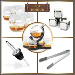 Whisiskey Whiskey Karaf - Wereldbol - Luxe Whisky Karaf Set - Whiskey Set - 0,9 L - Decanteer Karaf - Incl. 4 RVS Whiskey Stones, Schenktuit En 4 Whiskey Glazen - Peaky Blinders - Cadeau Voor Man & Vrouw -Skimask 1200x1200 1853
