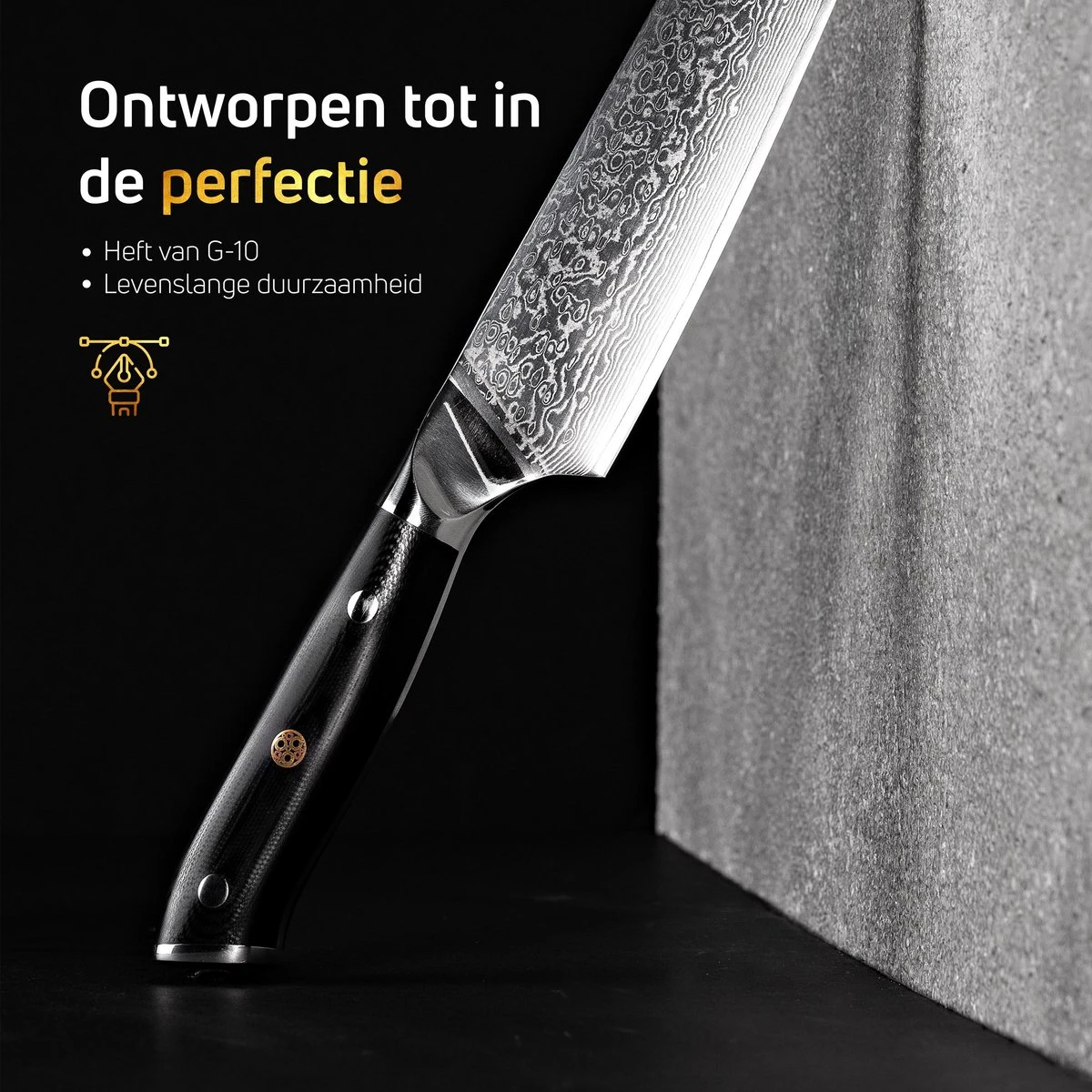 VDN Santokumes Damascus - Elegance Serie - VG-10 Japans Damaststaal - 66 Lagen Staal 4 VDN Santokumes Damascus - Elegance Serie - VG-10 Japans Damaststaal - 66 Lagen Staal - Afbeelding 2