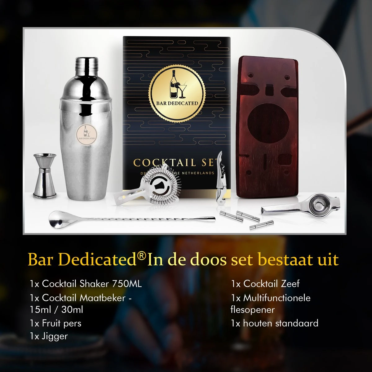 Bar Dedicated - Cocktail Shaker Luxe - Cocktail Set 750 ML - Inclusief Nederlandstalig Receptenboek - Pasen 8 Bar Dedicated - Cocktail Shaker Luxe - Cocktail Set 750 ML - Inclusief Nederlandstalig Receptenboek - Pasen - Afbeelding 6