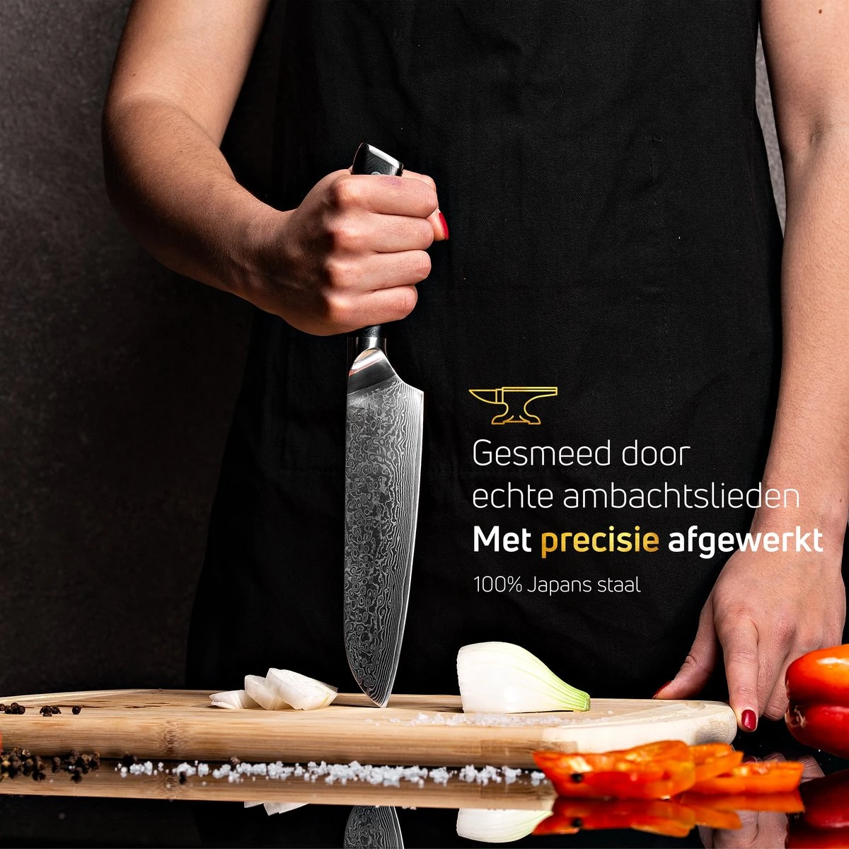 VDN Santokumes Damascus - Elegance Serie - VG-10 Japans Damaststaal - 66 Lagen Staal 8 VDN Santokumes Damascus - Elegance Serie - VG-10 Japans Damaststaal - 66 Lagen Staal - Afbeelding 6