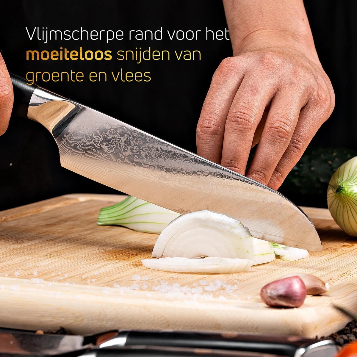 VDN Santokumes Damascus - Elegance Serie - VG-10 Japans Damaststaal - 66 Lagen Staal 10 VDN Santokumes Damascus - Elegance Serie - VG-10 Japans Damaststaal - 66 Lagen Staal - Afbeelding 8