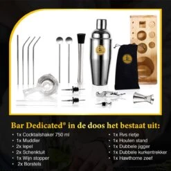Bar Dedicated - Cocktailshaker Set 16 Delig - Cocktail Set Inclusief Nederlandstalig Receptenboek (750ml) -Skimask 1200x1200 1951