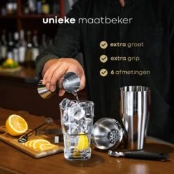 Cocktail Set Van BarDeluxe® - 3-Delig - 750ml Cocktail Shaker - Jigger / Maatbeker - Cocktail Stamper - Inclusief Nederlandstalig Receptenboek + Bewaarhoes - Zilver -Skimask 1200x1200 1966