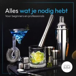 DoubleMM Cocktailset 18 Delig - Cocktail Shaker Set - Bartender - Inclusief Stamper, Rietjes, Stamper, Jigger En Herbruikbare Rvs Ijsblokjes - Plus Cocktail Recepten App -Skimask 1200x1200 1982