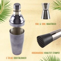 Cocktail Set - Zwart - 750ml - Cocktail Shaker Set - Cocktail Stamper - 17 Recepten - 13 Delig -Skimask 1200x1200 1990