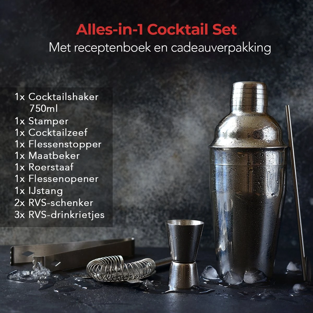 KitchenBrothers Cocktail Shaker Set - 13 Delig - Complete Set - Cadeauverpakking - 750 Ml - RVS 13 KitchenBrothers Cocktail Shaker Set - 13 Delig - Complete Set - Cadeauverpakking - 750 Ml - RVS - Afbeelding 11