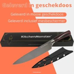KitchenMonster® Koksmes Mes 20 Cm - Keukenmes Geschikt Voor Vlees/Vis/Groenten/Brood - Japans Koksmes Inclusief Mesbeschermer -Skimask 1200x1200 201