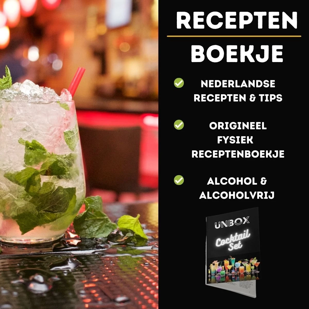 UNBOX Cocktail Set - Cocktail Shaker - Cocktail Shaker Set - Cocktailset Met Bamboe Standaard - Inclusief Nederlands Receptenboekje 8 UNBOX Cocktail Set - Cocktail Shaker - Cocktail Shaker Set - Cocktailset Met Bamboe Standaard - Inclusief Nederlands Receptenboekje - Afbeelding 6