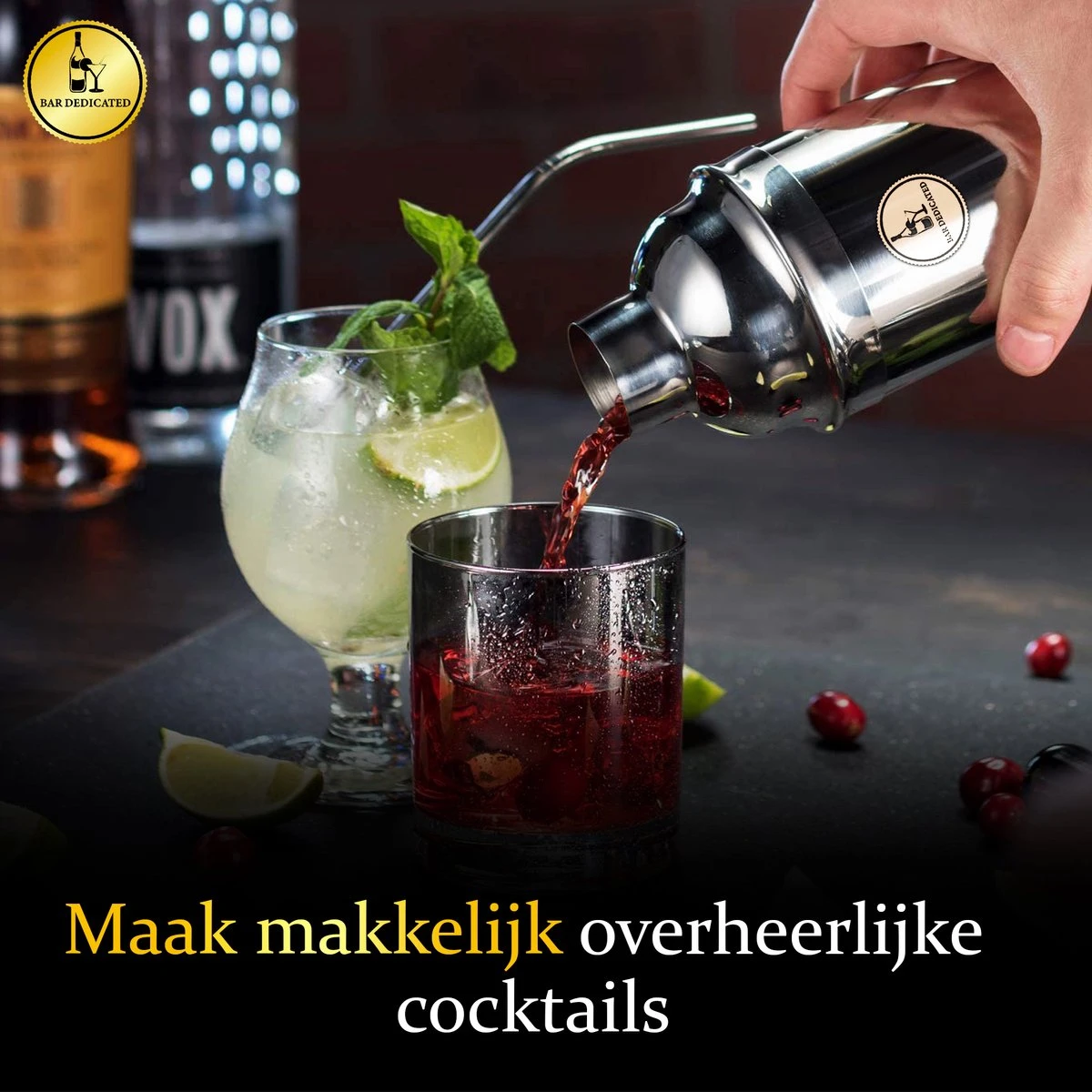 Bar Dedicated - Cocktail Set 16 Delig - Cocktail Shaker Met Bamboo Standaard - Inclusief Nederlandstalig Cocktail Boek (750ML) - Pasen 4 Bar Dedicated - Cocktail Set 16 Delig - Cocktail Shaker Met Bamboo Standaard - Inclusief Nederlandstalig Cocktail Boek (750ML) - Pasen - Afbeelding 2