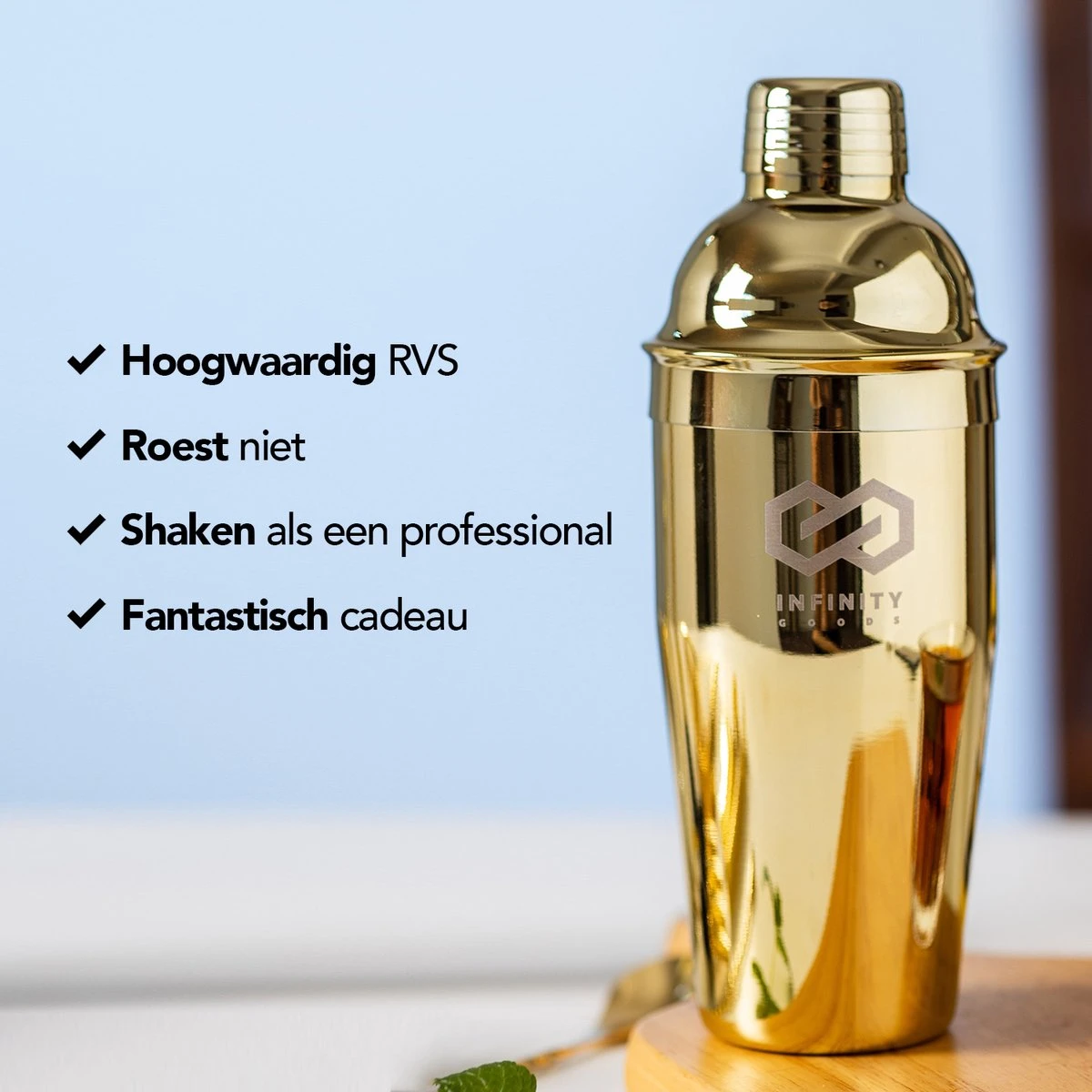 Infinity Goods Cocktailset - 15 Delige Gold Edition Cocktail Shaker Set - Luxe Cadeauverpakking - Inclusief Recepten - Goud 5 Infinity Goods Cocktailset - 15 Delige Gold Edition Cocktail Shaker Set - Luxe Cadeauverpakking - Inclusief Recepten - Goud - Afbeelding 3