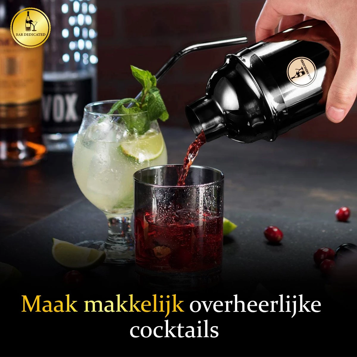 Bar Dedicated - Cocktail Shaker Set - 16 Delig - Cocktail Set Zwart - Met Nederlandstalig Receptenboek - Pasen 5 Bar Dedicated - Cocktail Shaker Set - 16 Delig - Cocktail Set Zwart - Met Nederlandstalig Receptenboek - Pasen - Afbeelding 3