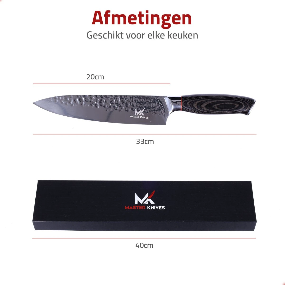 Master Knives Professioneel Japans Koksmes 20 CM - Keukenmes Van Hoogwaardig Damascus Patroon - Ergonomisch Houten Handvat 6 Master Knives Professioneel Japans Koksmes 20 CM - Keukenmes Van Hoogwaardig Damascus Patroon - Ergonomisch Houten Handvat - Afbeelding 4