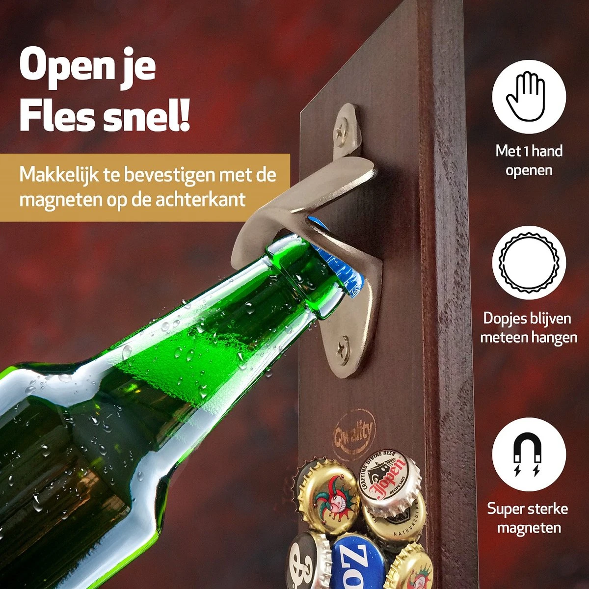 Sterke Magnetische Bieropener Muur - Luxe Flesopener – Cadeau Voor Hem Haar Man Vrouw – Valentijn - Hout - Qwality 8 Sterke Magnetische Bieropener Muur - Luxe Flesopener – Cadeau Voor Hem Haar Man Vrouw – Valentijn - Hout - Qwality - Afbeelding 6