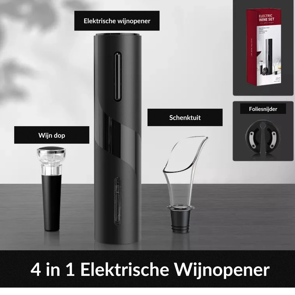 Merkloos Elektrische Kurkentrekker - Wijnopener - Luxe Set - Wijn Opener Accessoires - Kurkentrekker - Flessenopener - Wijnstopper - Foliesnijder - Complete Set 11 Merkloos Elektrische Kurkentrekker - Wijnopener - Luxe Set - Wijn Opener Accessoires - Kurkentrekker - Flessenopener - Wijnstopper - Foliesnijder - Complete Set - Afbeelding 9